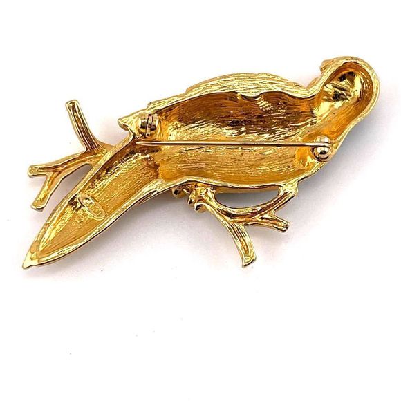 VTG Avon Parrot Bird Brooch Pin Gold‎ Tone Enamel Rhinestones Teal Green Blue - Picture 5 of 6